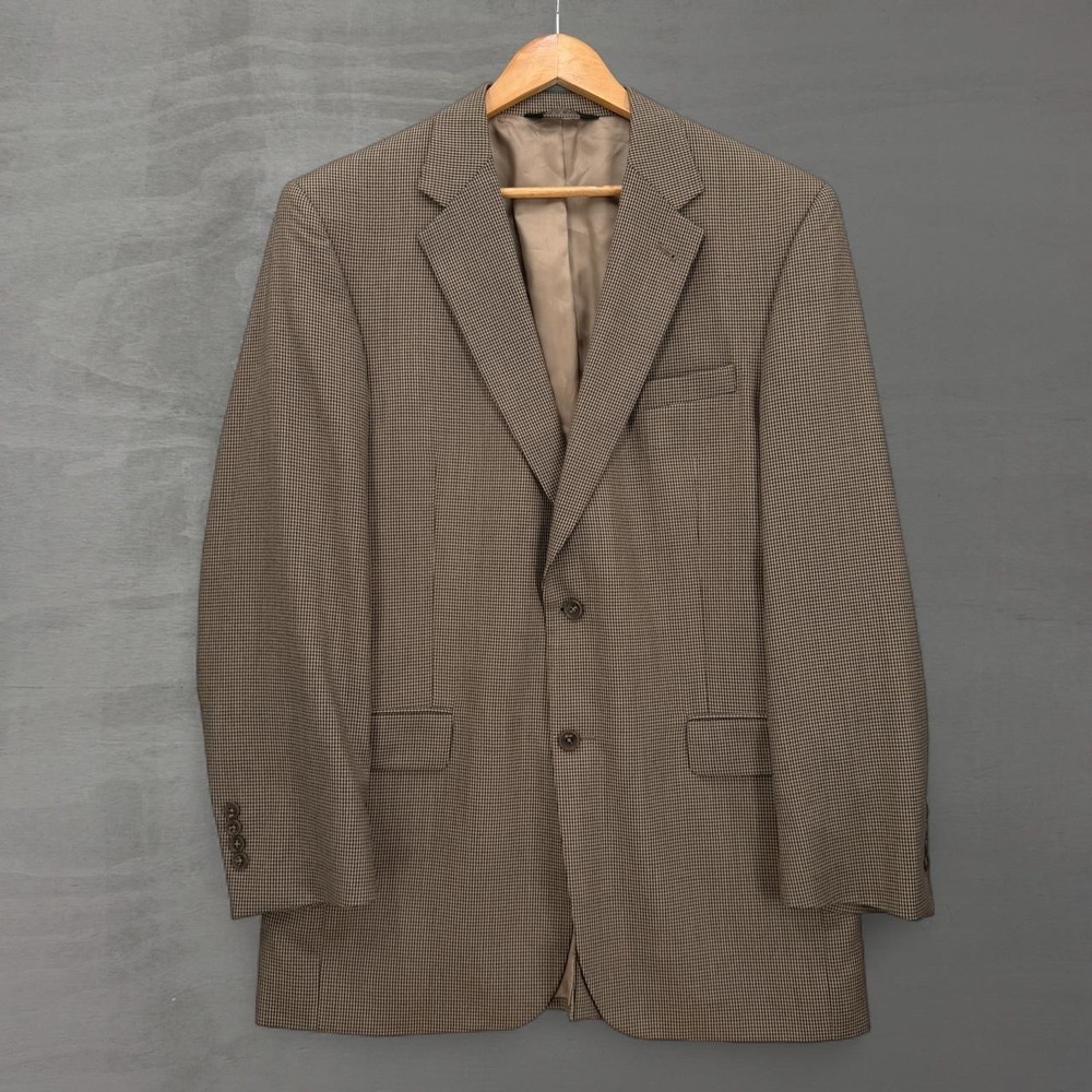 Jos A Bank Sport Coat Brown Houndstooth Wool Signature Collection 42L